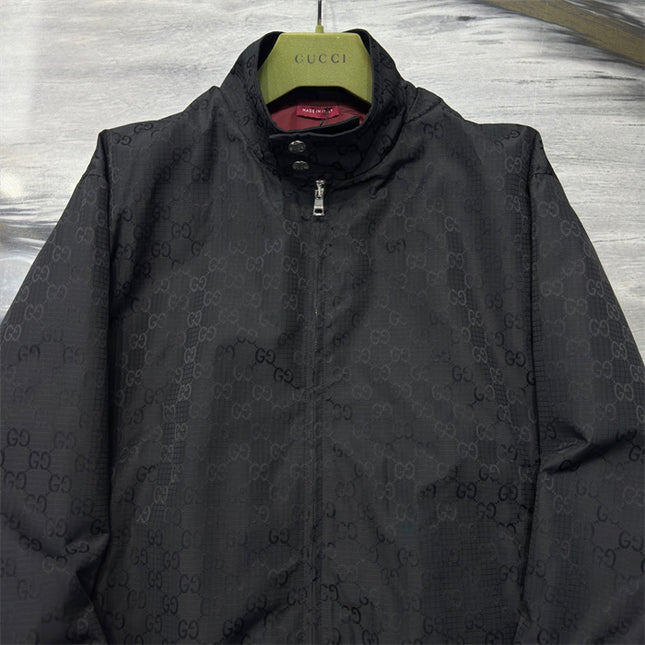 Gucci GG Monogram High-Collar Bomber Jacket – Black