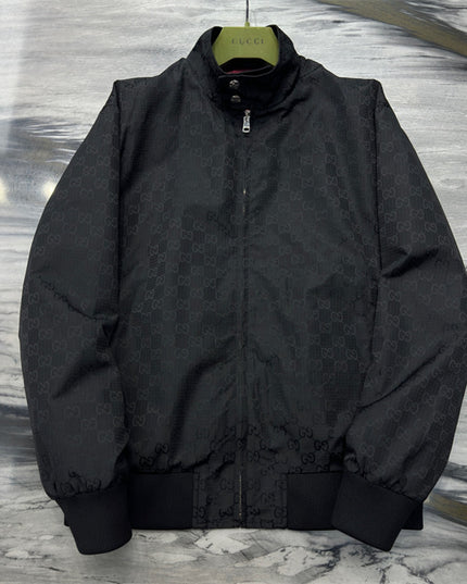 Gucci GG Monogram High-Collar Bomber Jacket – Black