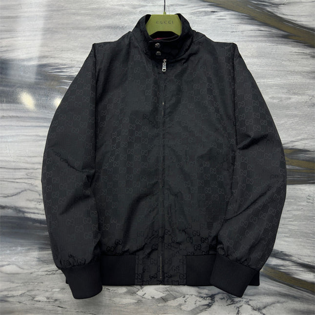 Gucci GG Monogram High-Collar Bomber Jacket – Black
