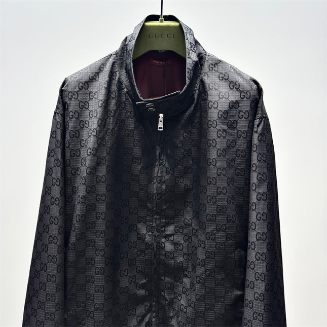 Gucci GG Monogram High-Collar Bomber Jacket – Black