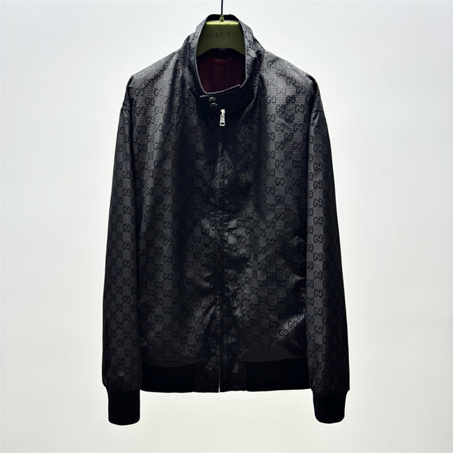 Gucci GG Monogram High-Collar Bomber Jacket – Black