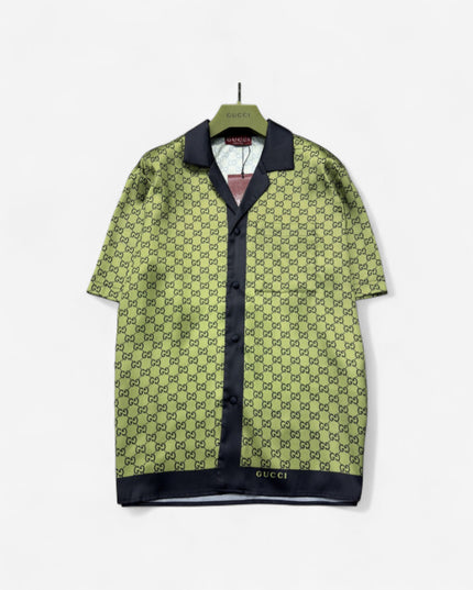 Gucci GG Monogram Silk Bowling SweatShirt - Olive Green