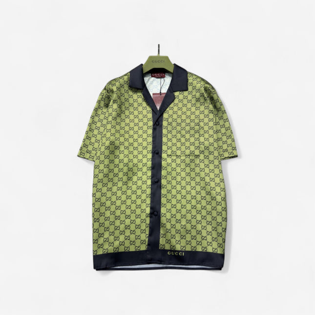 Gucci GG Monogram Silk Bowling SweatShirt - Olive Green
