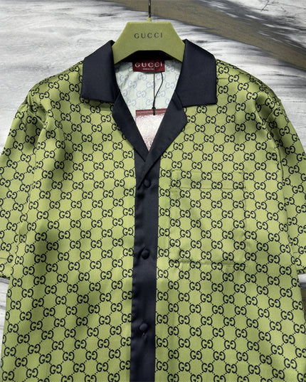 Gucci GG Monogram Silk Bowling SweatShirt - Olive Green