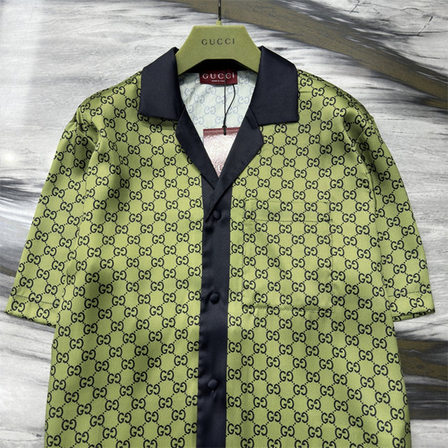 Gucci GG Monogram Silk Bowling SweatShirt - Olive Green