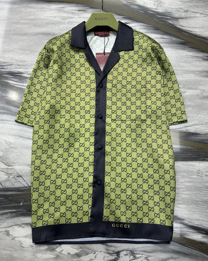 Gucci GG Monogram Silk Bowling SweatShirt - Olive Green