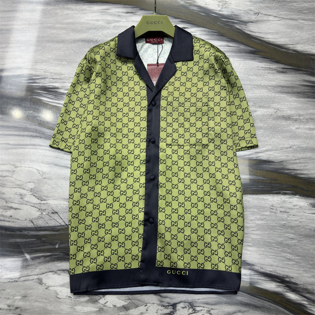 Gucci GG Monogram Silk Bowling SweatShirt - Olive Green