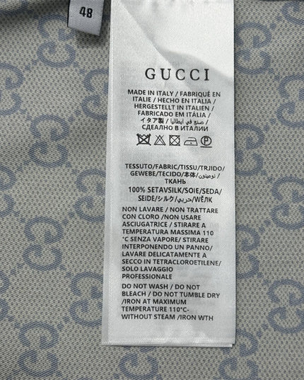 Gucci GG Monogram Silk Bowling SweatShirt – Beige/Navy