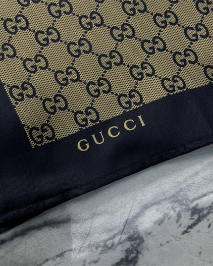 Gucci GG Monogram Silk Bowling SweatShirt – Beige/Navy