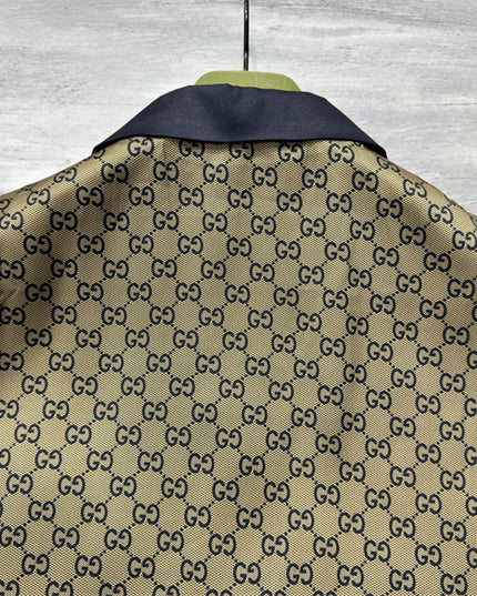 Gucci GG Monogram Silk Bowling SweatShirt – Beige/Navy