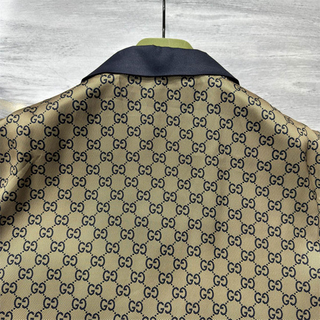 Gucci GG Monogram Silk Bowling SweatShirt – Beige/Navy