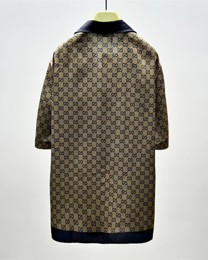 Gucci GG Monogram Silk Bowling SweatShirt – Beige/Navy (Longer Cut)