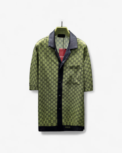 Gucci GG Monogram Silk Bowling SweatShirt – Olive Green