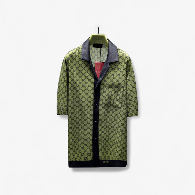 Gucci GG Monogram Silk Bowling SweatShirt – Olive Green