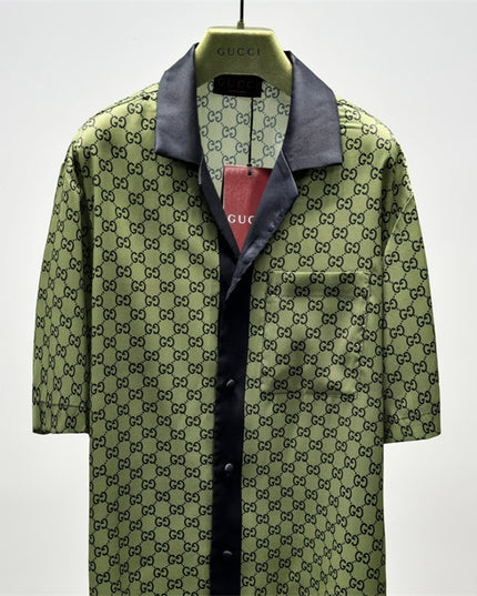 Gucci GG Monogram Silk Bowling SweatShirt – Olive Green