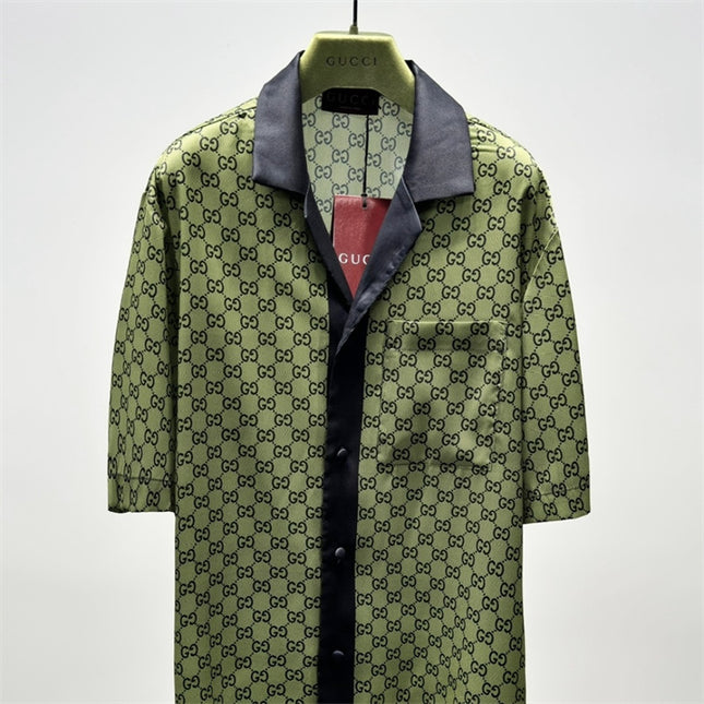 Gucci GG Monogram Silk Bowling SweatShirt – Olive Green