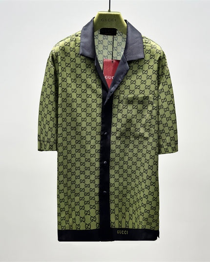 Gucci GG Monogram Silk Bowling SweatShirt – Olive Green