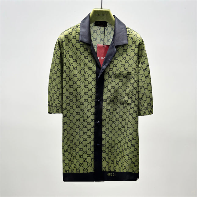 Gucci GG Monogram Silk Bowling SweatShirt – Olive Green
