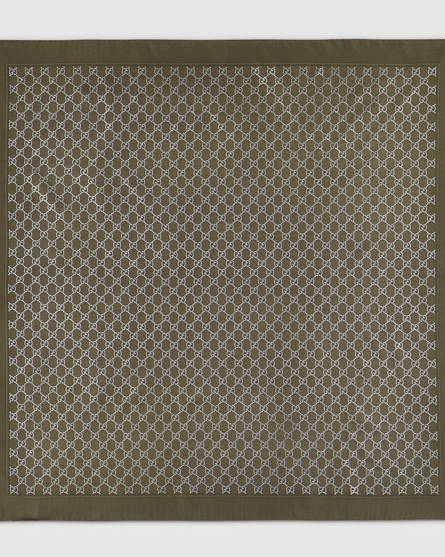 Gucci GG Monogram Silk Twill Carré Scarf – Dark Green