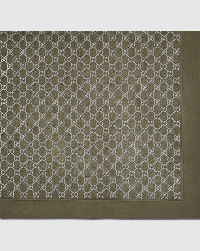 Gucci GG Monogram Silk Twill Carré Scarf – Dark Green