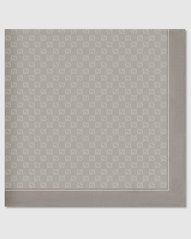 Gucci GG Monogram Silk Twill Carré Scarf – Light Grey