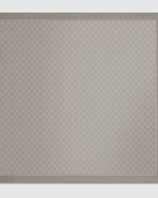 Gucci GG Monogram Silk Twill Carré Scarf – Light Grey
