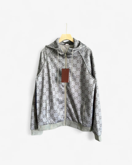 Gucci GG Monogram Technical Jersey Zip Hoodie – Grey