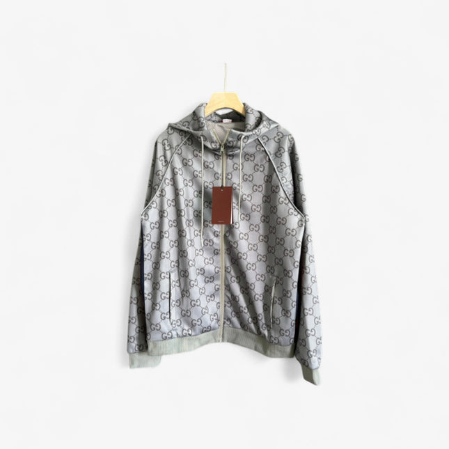 Gucci GG Monogram Technical Jersey Zip Hoodie – Grey