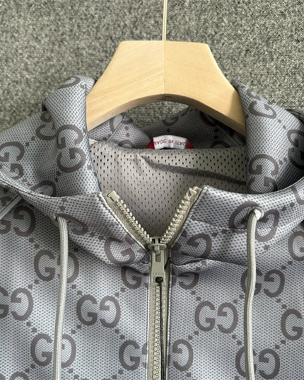 Gucci GG Monogram Technical Jersey Zip Hoodie – Grey