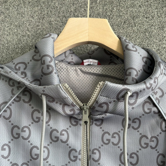Gucci GG Monogram Technical Jersey Zip Hoodie – Grey