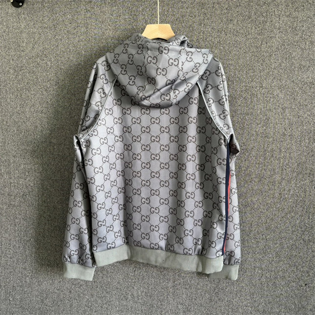Gucci GG Monogram Technical Jersey Zip Hoodie – Grey