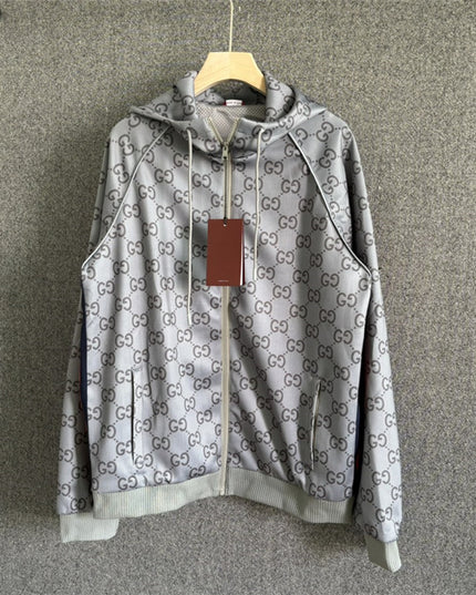 Gucci GG Monogram Technical Jersey Zip Hoodie – Grey