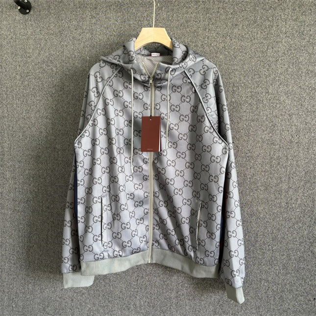 Gucci GG Monogram Technical Jersey Zip Hoodie – Grey