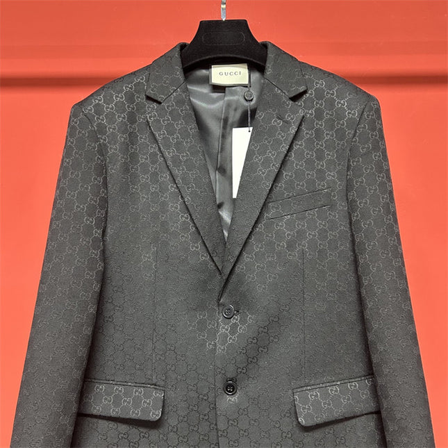 Gucci GG Monogram Wool Tailored Blazer – Black