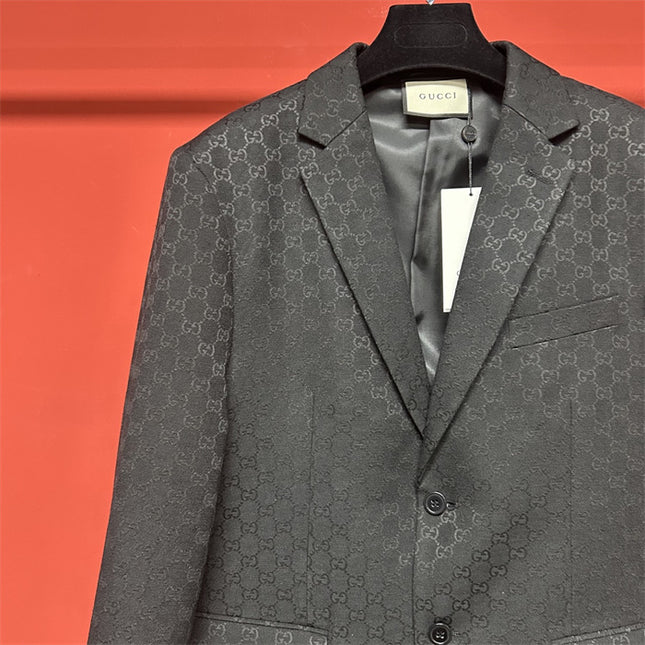 Gucci GG Monogram Wool Tailored Blazer – Black