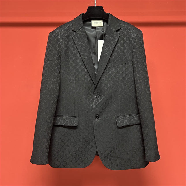 Gucci GG Monogram Wool Tailored Blazer – Black