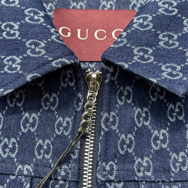 Gucci GG Monogram Zip-Up Denim Jacket – Indigo Blue