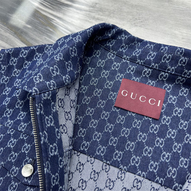 Gucci GG Monogram Zip-Up Denim Jacket – Indigo Blue