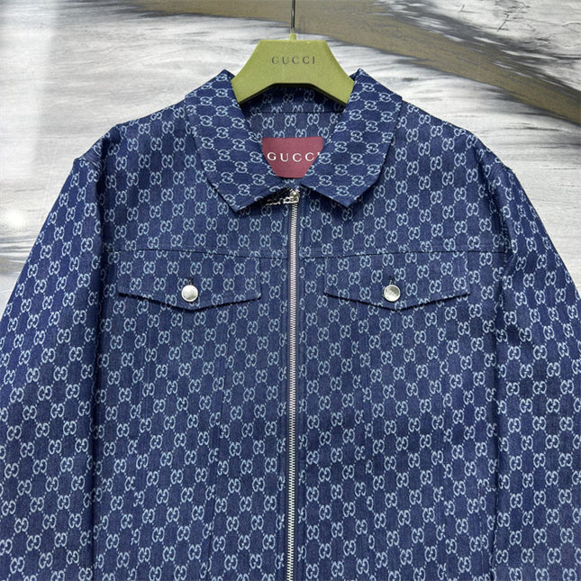 Gucci GG Monogram Zip-Up Denim Jacket – Indigo Blue