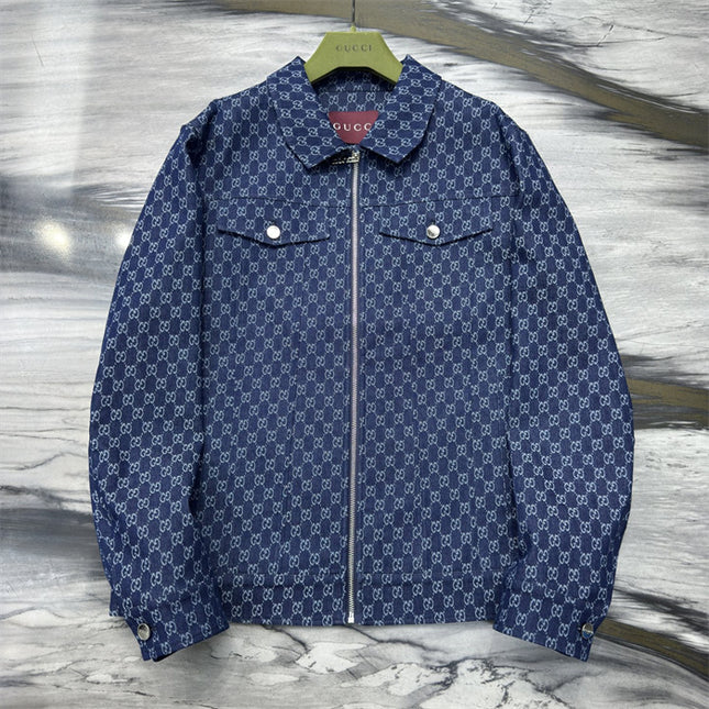 Gucci GG Monogram Zip-Up Denim Jacket – Indigo Blue