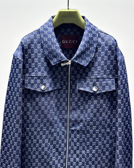 Gucci GG Monogram Zip-Up Denim Jacket – Indigo Blue