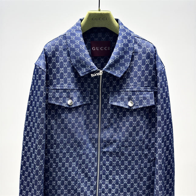 Gucci GG Monogram Zip-Up Denim Jacket – Indigo Blue