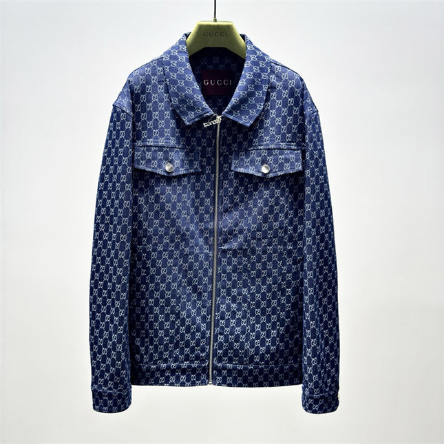 Gucci GG Monogram Zip-Up Denim Jacket – Indigo Blue
