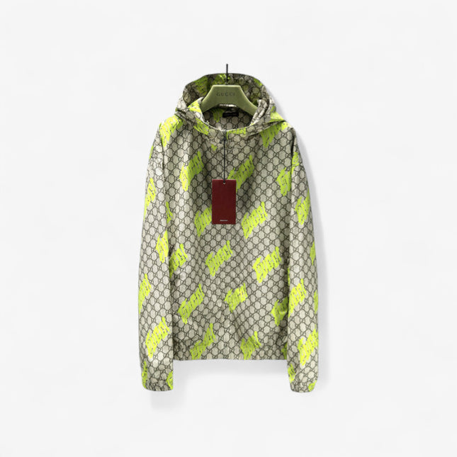 Gucci GG Motif Neon‑Print Tubular Jersey Hoodie Jacket