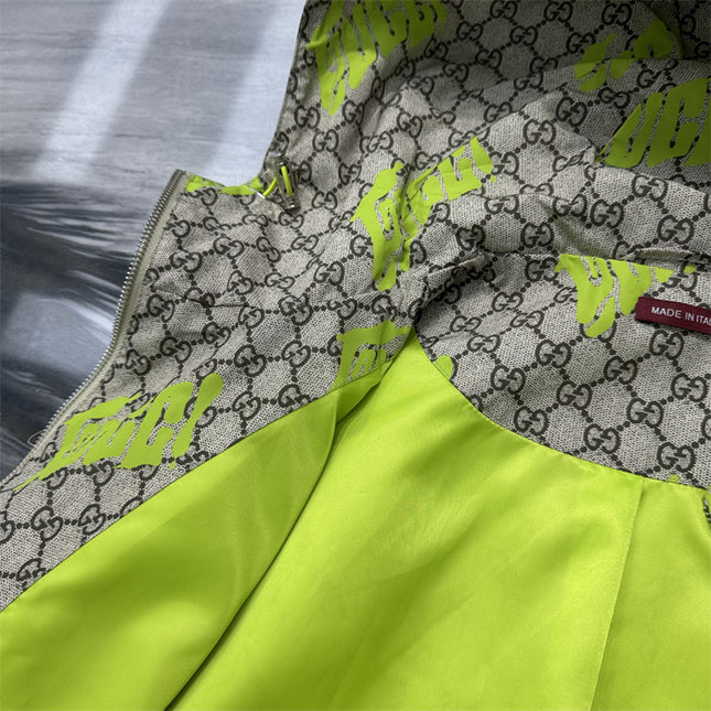 Gucci GG Motif Neon‑Print Tubular Jersey Hoodie Jacket