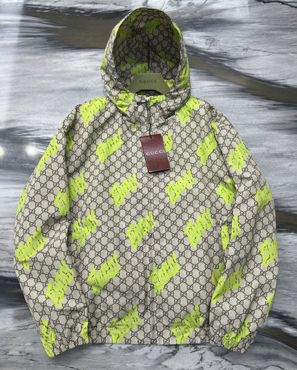 Gucci GG Motif Neon‑Print Tubular Jersey Hoodie Jacket