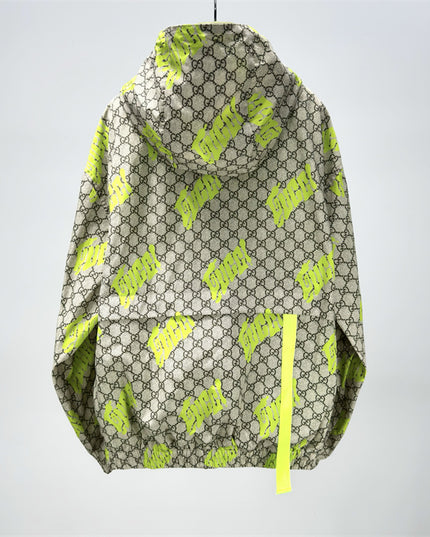 Gucci GG Motif Neon‑Print Tubular Jersey Hoodie Jacket
