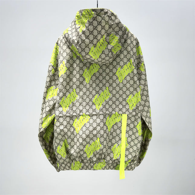 Gucci GG Motif Neon‑Print Tubular Jersey Hoodie Jacket