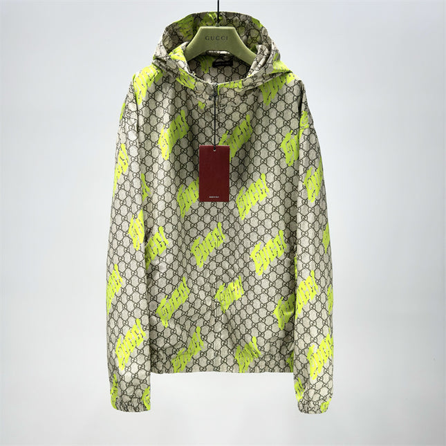 Gucci GG Motif Neon‑Print Tubular Jersey Hoodie Jacket