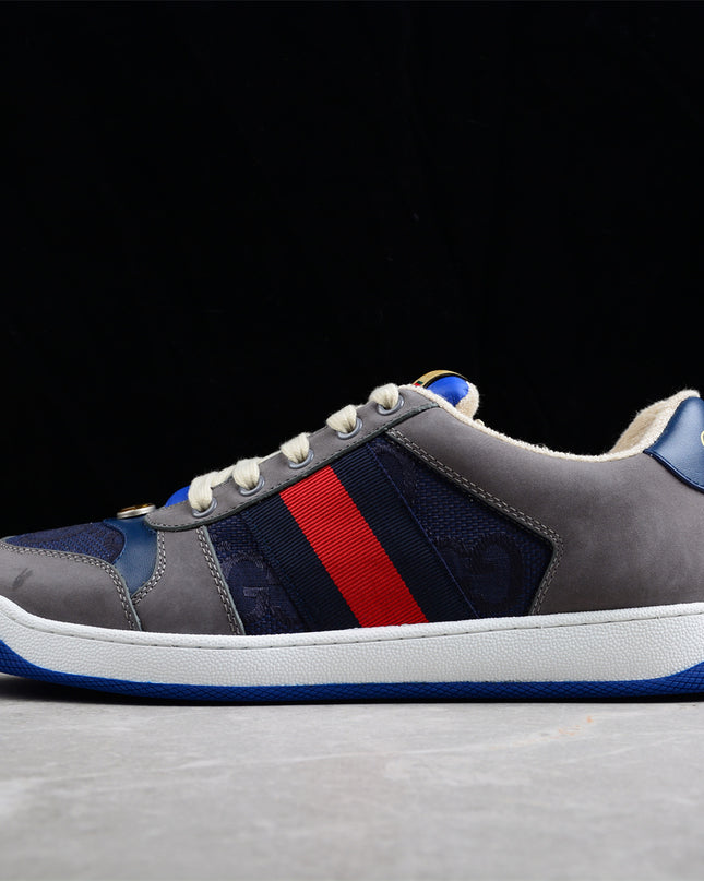 Gucci GG Navy Sneaker with Red-Blue Web Stripe